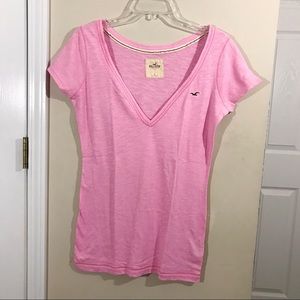 Hollister Light Pink Deep V-Neck Shirt - Size L